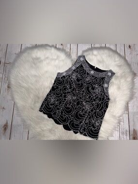 VTG JKARA New York Women's Black Floral Beaded Top Evening Party Cocktail Large
